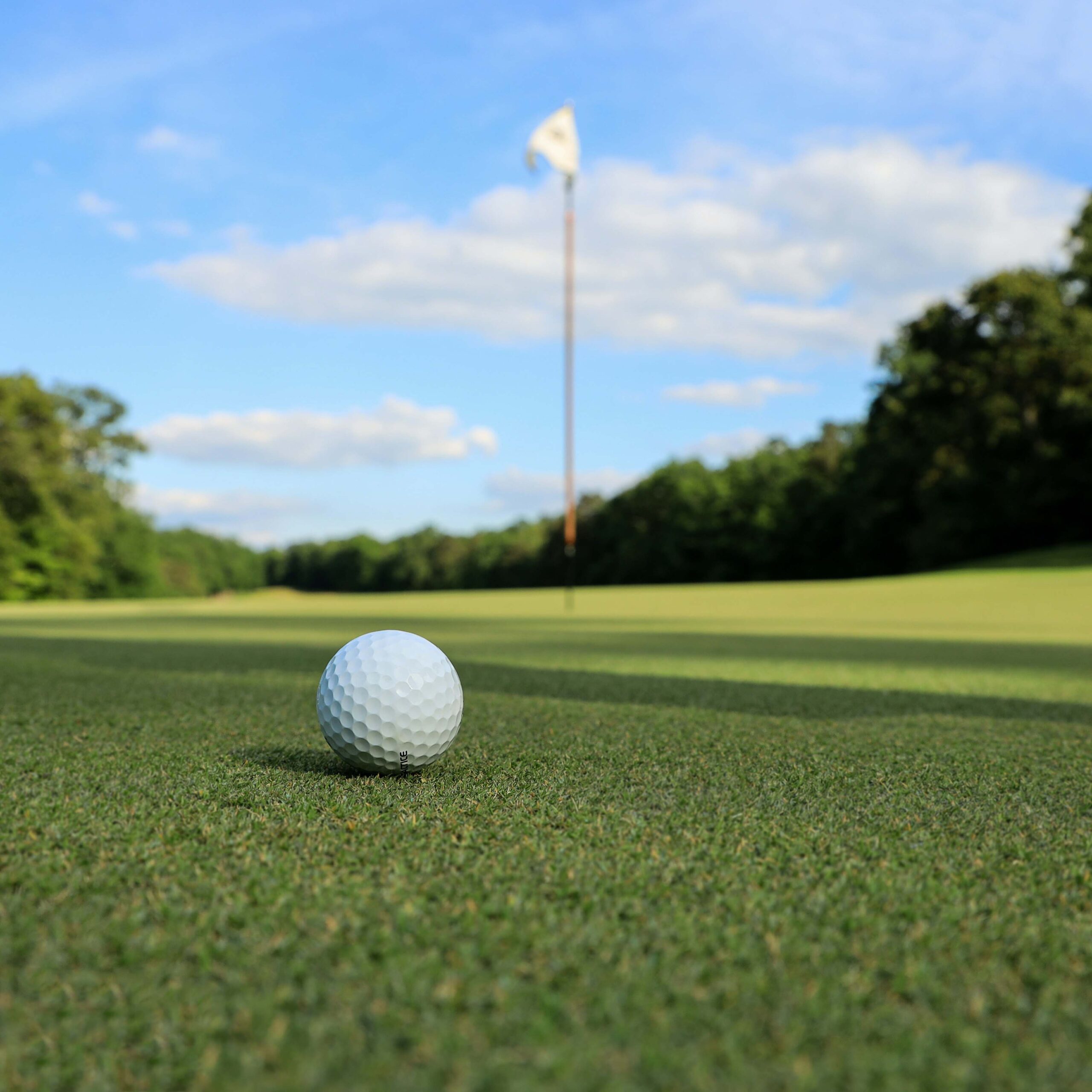 Golf ball sitting on the putting green of a golf course in Southeast Missouri