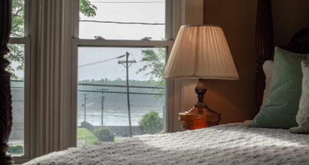 Bedroom window view of the river at the Mississippi Queen rental home located in Southeast Missouri