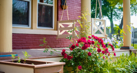 Flowers by the front porch of the Mississippi Queen rental home located in Southeast Missouri