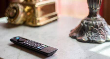 Remote control on a table in the Mississippi Queen rental home located in Southeast Missouri